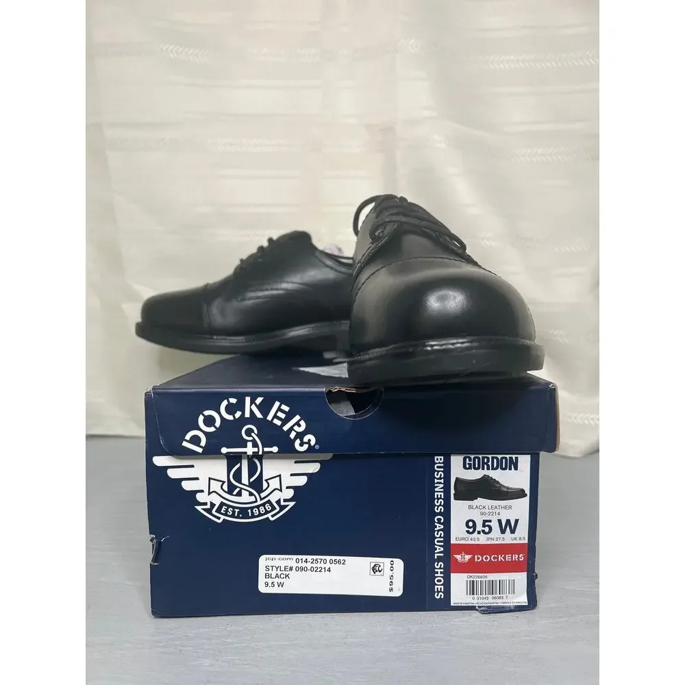 Dockers Gordon Cap Toe Oxford Mens 9.5 W Black Polished Leather Dress Shoe